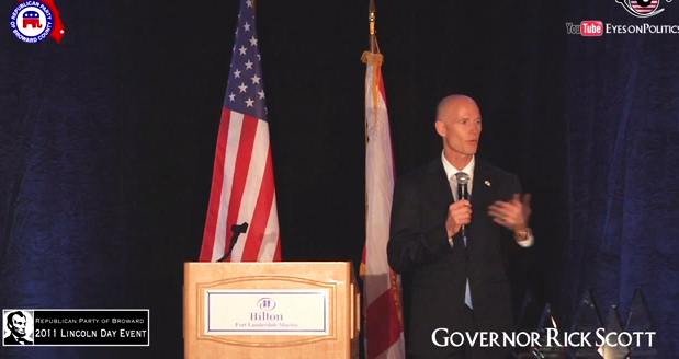 Rick Scott gave the keynote address at the Broward Republican Executive Committee's annual Lincoln Day dinner last May where both Tom Powers and Dan Daley were in attendance.