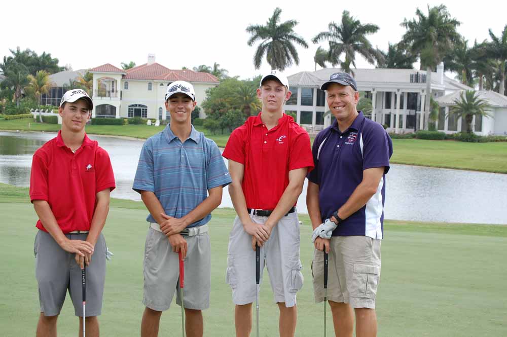 Past golf tournament: Teacher Brad Lindbergh with former students Kent Lindbergh, Ryan Scavuzzo, and Andrew Mangini 