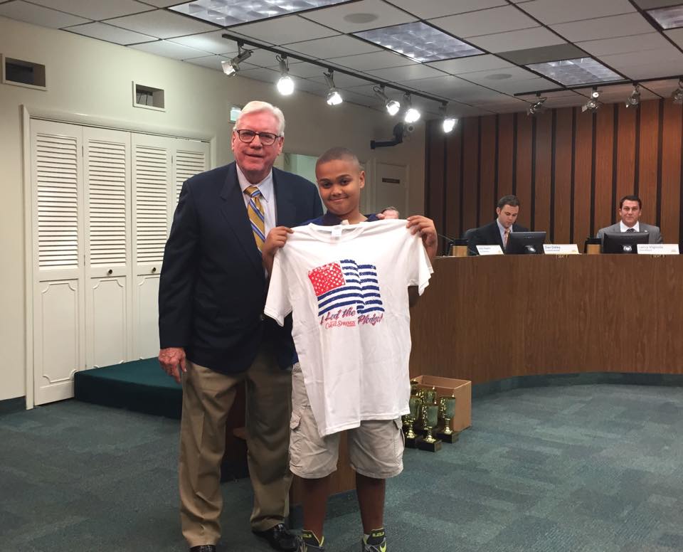 Braxton Smith pictured with Mayor Skip Campbell, was a fifth grade student at Hunt Elementary School and led the Pledge of Allegiance last Spring. 