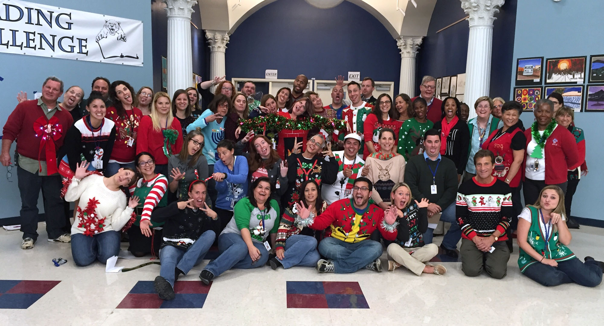 Teacher's and Staff at Coral Springs Charter School participating in their first first Annual “Ugly Holiday Sweater Day."