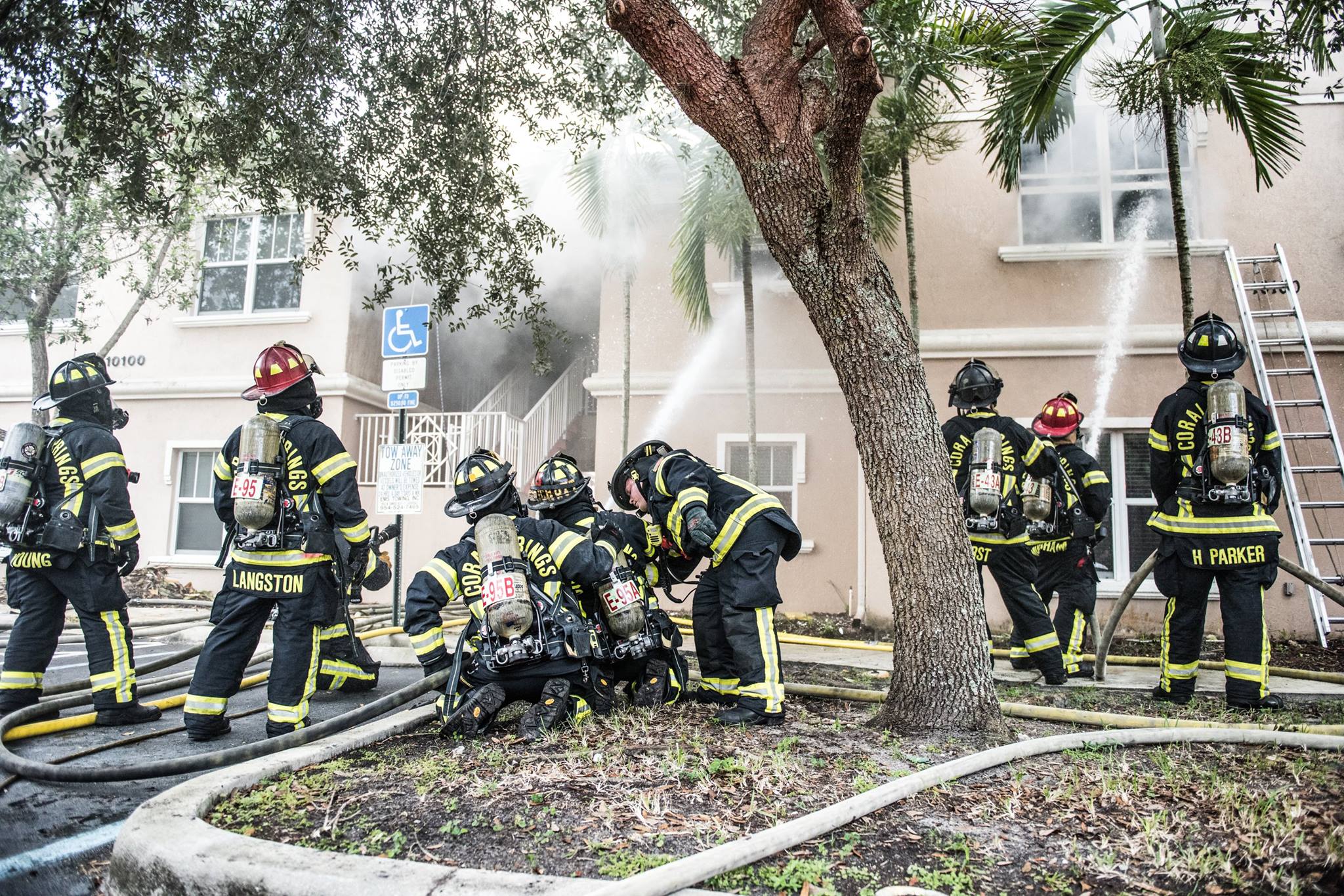 Coral Springs Fire Department extinguishing an apartment fire.