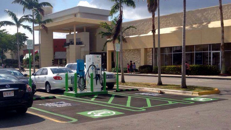New electric vehicle charging station at Coral Square Mall in Coral Springs
