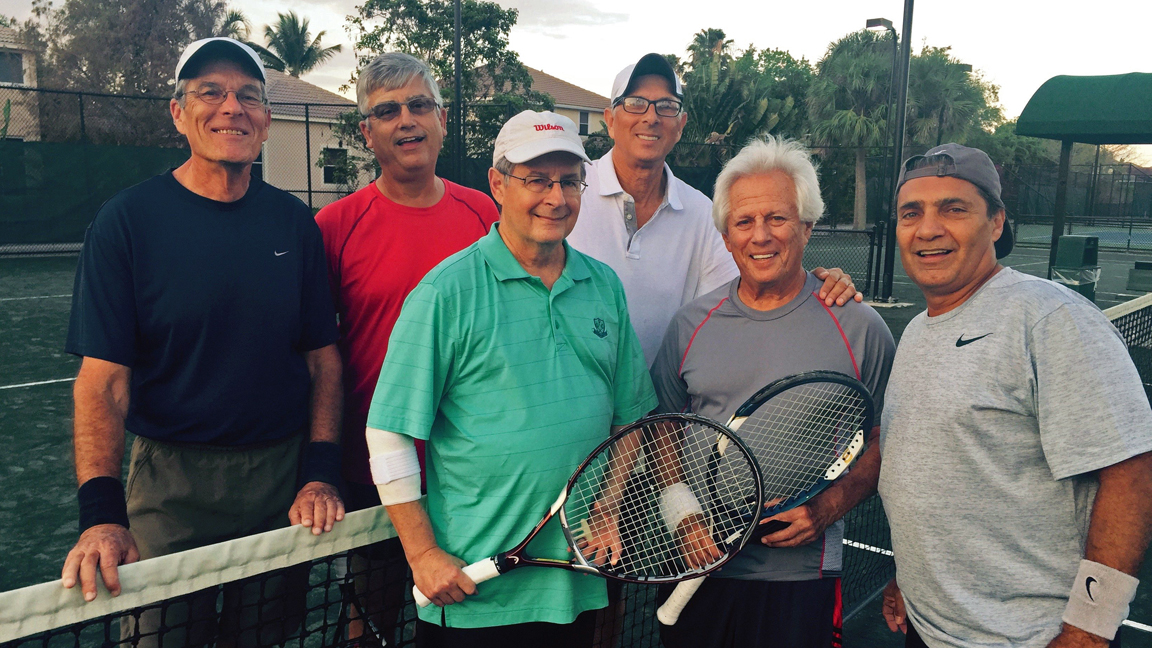 the Coral Springs Tennis Center Senior Team from left to right: Nick St. Cavish, Humberto Florez, Jim Howrey, Jack Kowal, Len Okyn and John Cisneros.