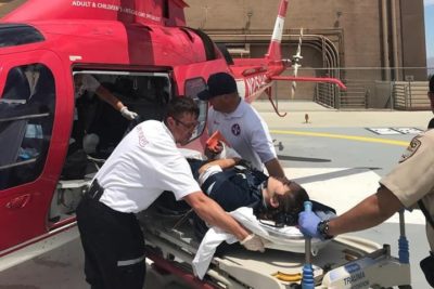 Helena being airlifted to the hospital.