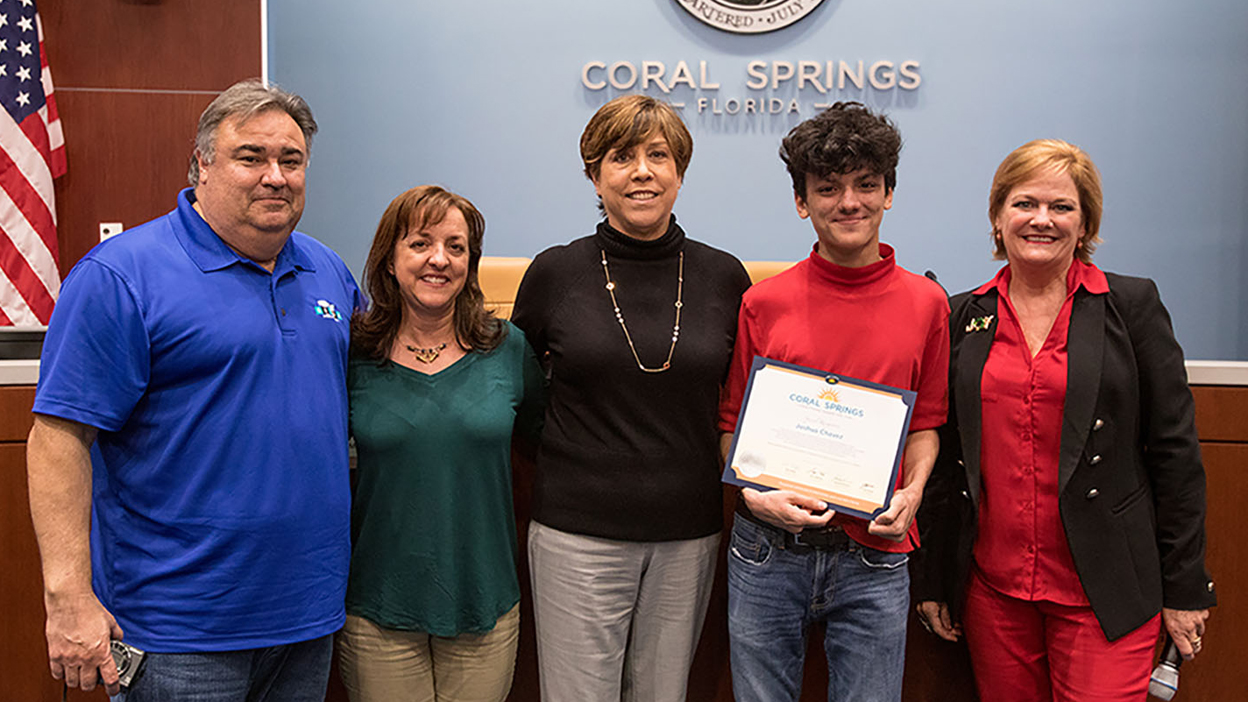 J.P. Taravella Student Honored by Coral Springs Commission For Helping Elderly Woman