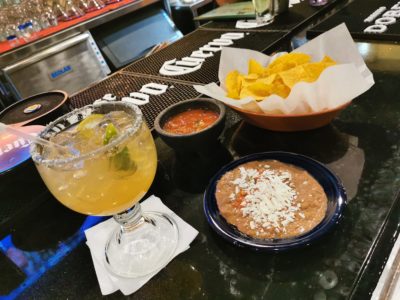 House Margarita, Chips, Salsa and Refried Beans