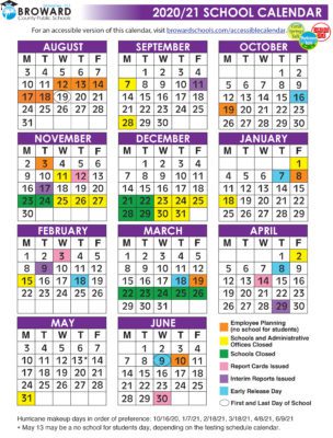 2020-21 School Calendar color