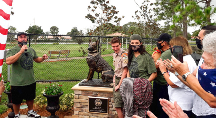 Coral Springs Eagle Scout Dedicates WWII Sentry Dog Statue that Belonged to Late Grandfather