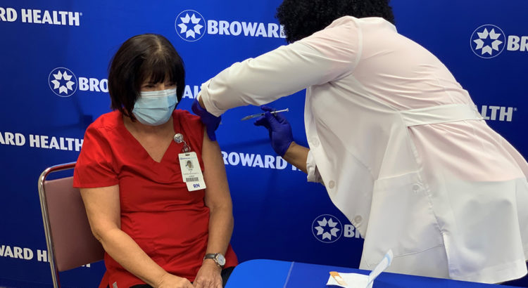 Excited Frontline Workers at Broward Health Coral Springs Receive Covid-19 Vaccine