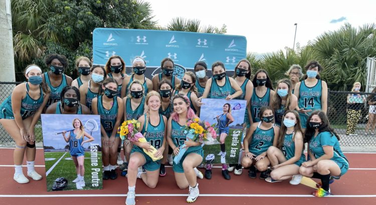 Coral Glades Girls Lacrosse Honor Poutre and Jara on Senior Night