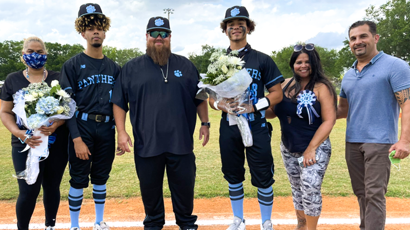 Coral Springs Charter Baseball honors their two seniors prior to Thursday's night game. {CSC Athletics}