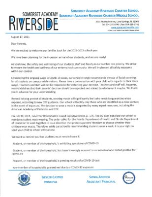 Somerset Charter School Adherence to Emergency Order- Parent Letter