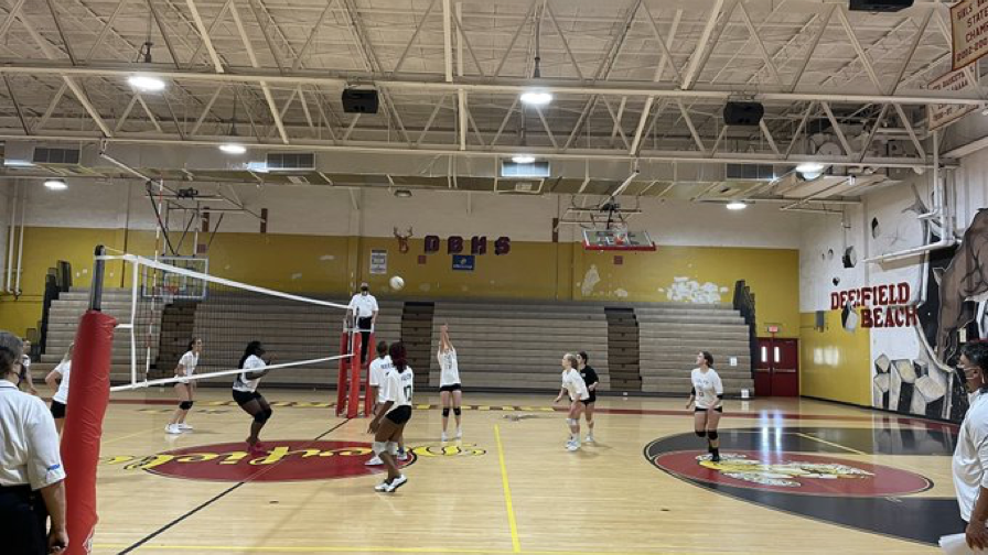 Coral Springs High School girls volleyball wins their first match of the season. {Principal Vivian Suarez}