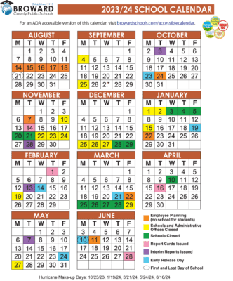 Official 2023/24 Broward County Public Schools Color Calendar
