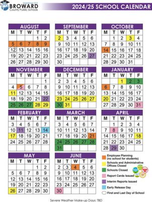 Official 2024/25 Broward County Public Schools Color Calendar