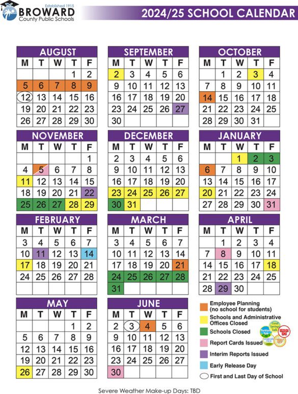 Official 2024/25 Broward County Public Schools Color Calendar • Coral ...