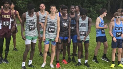 Cross country runners get ready to run the championship meet